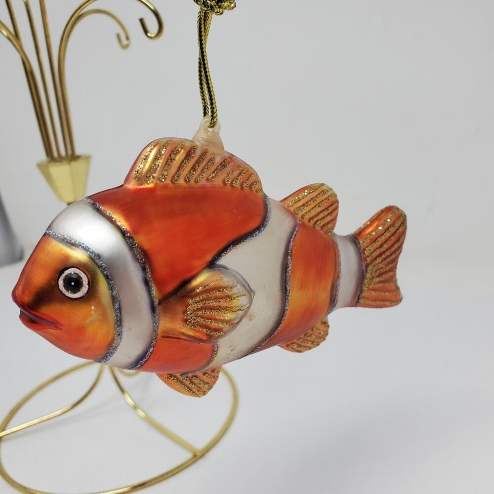 Handblown Clownfish orange/white glittered clown fish christmas decor/Ornament
